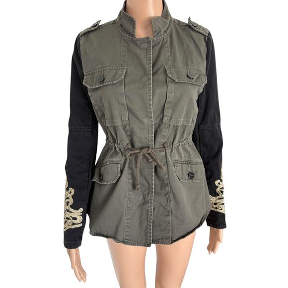 Sanctuary Denim Military Jacket Womens XS Embroidery Edgy Outdoor Utility Army - Picture 2 of 8